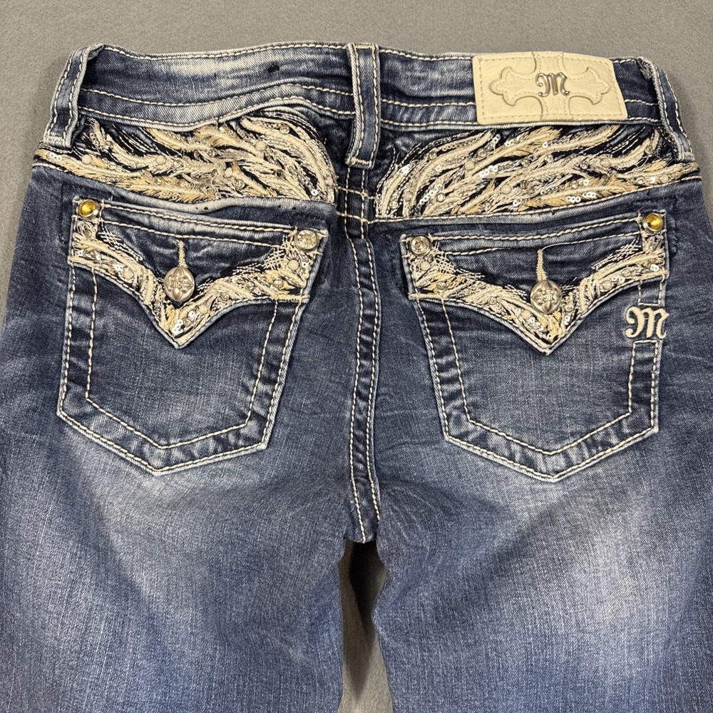 Miss Me Women's 26 /30 SKINNY Jeans EMBELISHED Embroidered Rhinestone WHISKERING